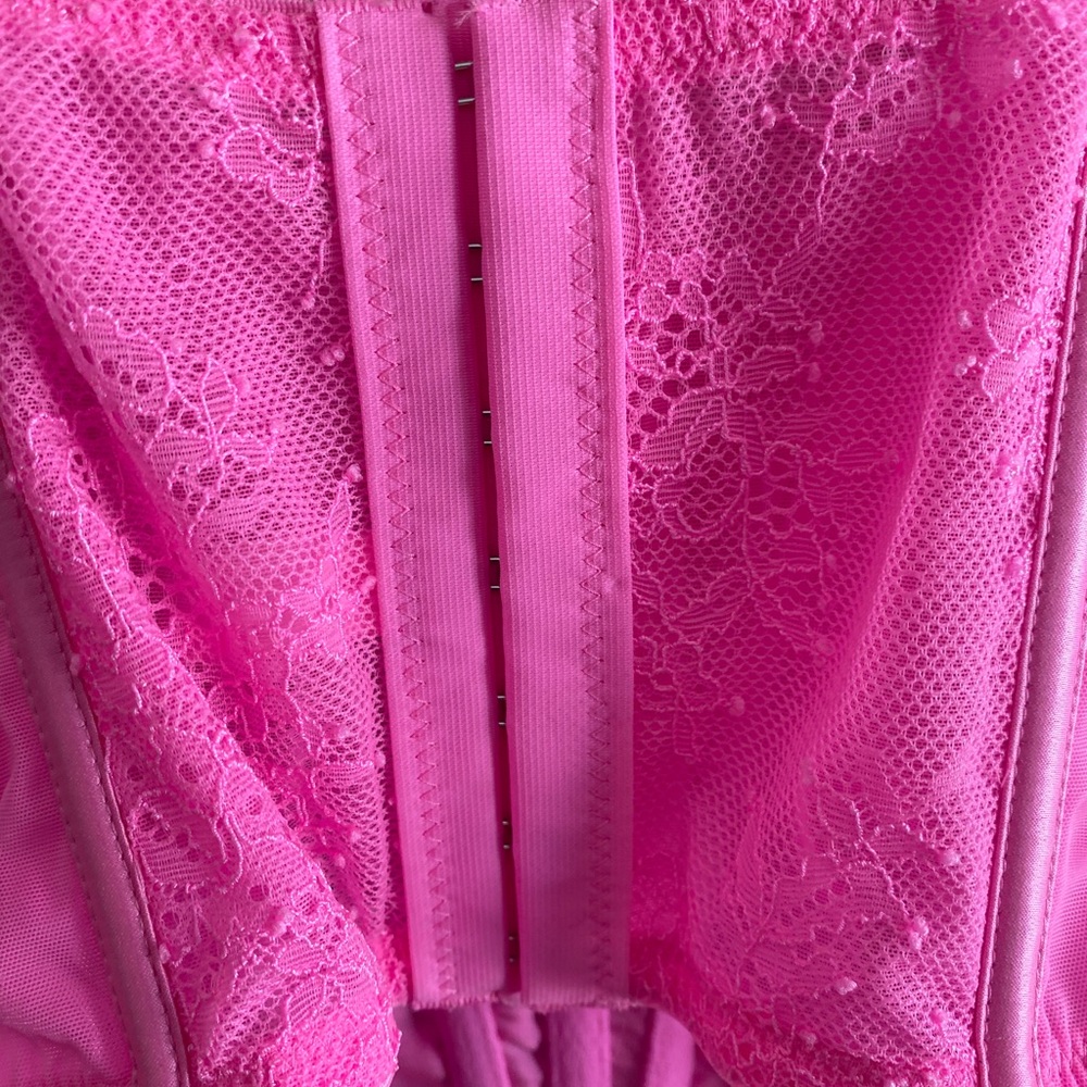 VICTORIA'S SECRET DREAM ANGELS PINK UNLINED LACE UP BRA CORSET TOP M DD New - Picture 8 of 12